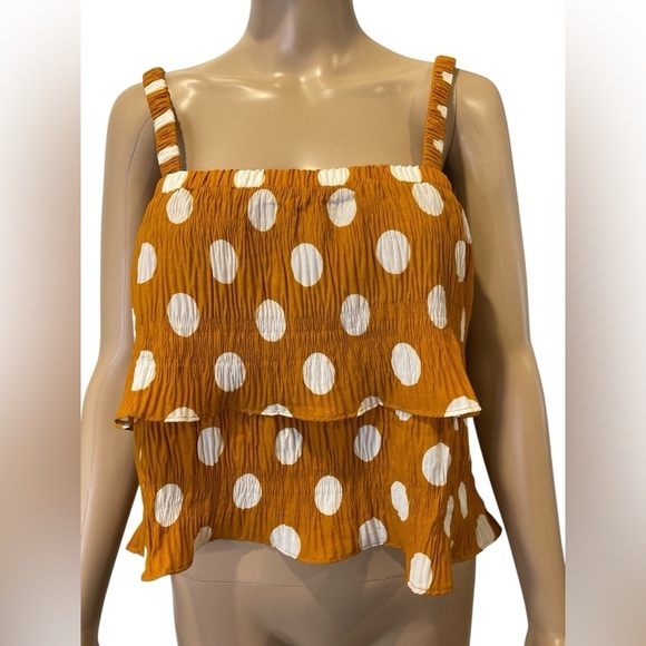 English Factory Tops - English Factory Polka Dot Ruffle Top - Orange and White size S